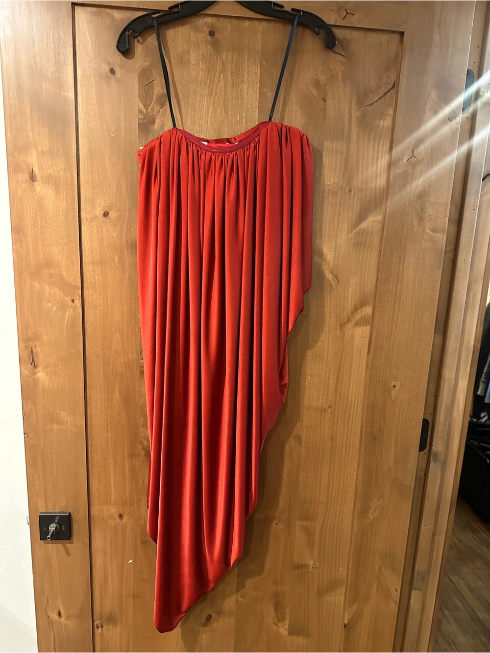 Halston Heritage Rust Red Asymmetrical Draped Strapless Mini Dress